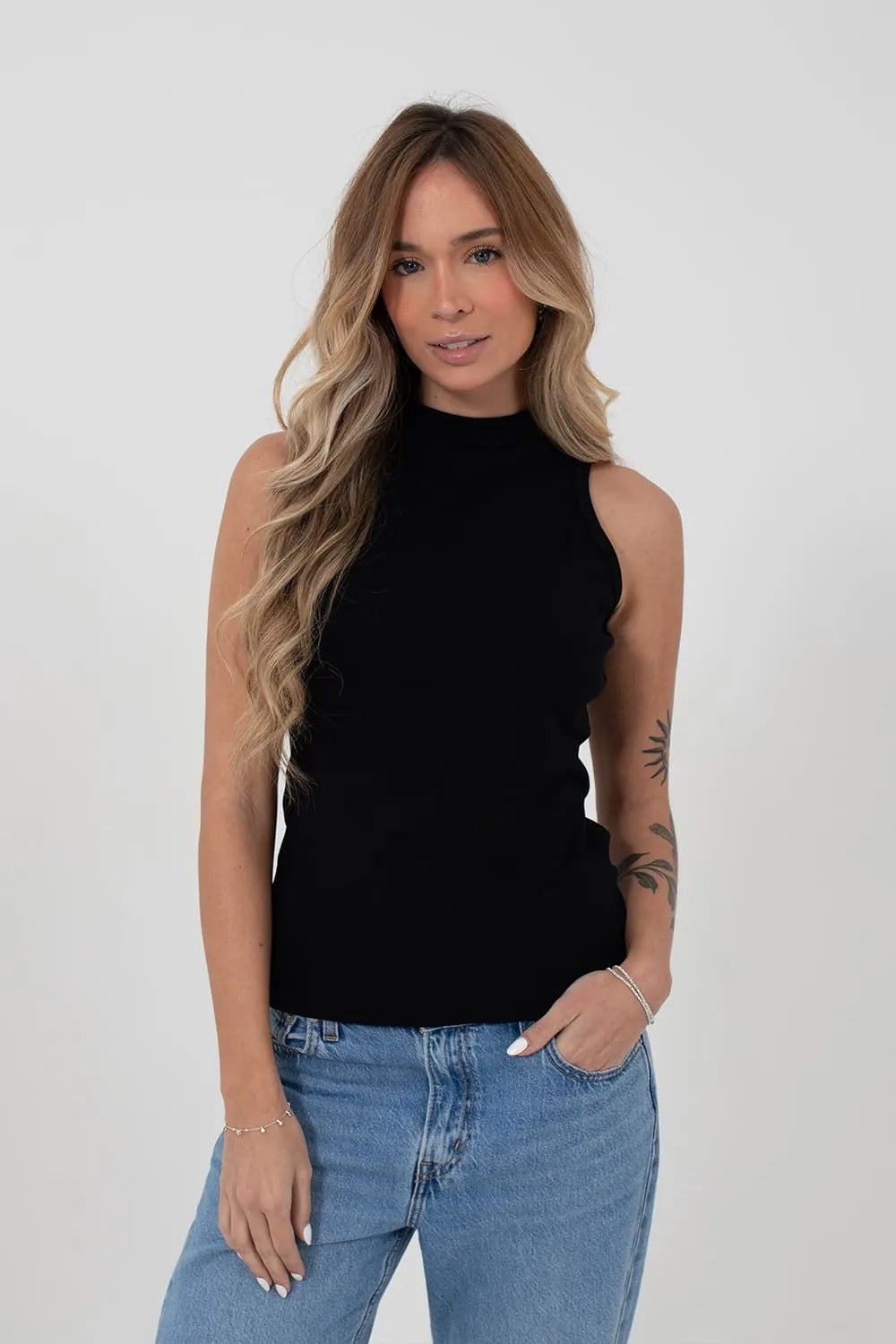 Regata Canelada Casual Gola Alta Viscose Feminina